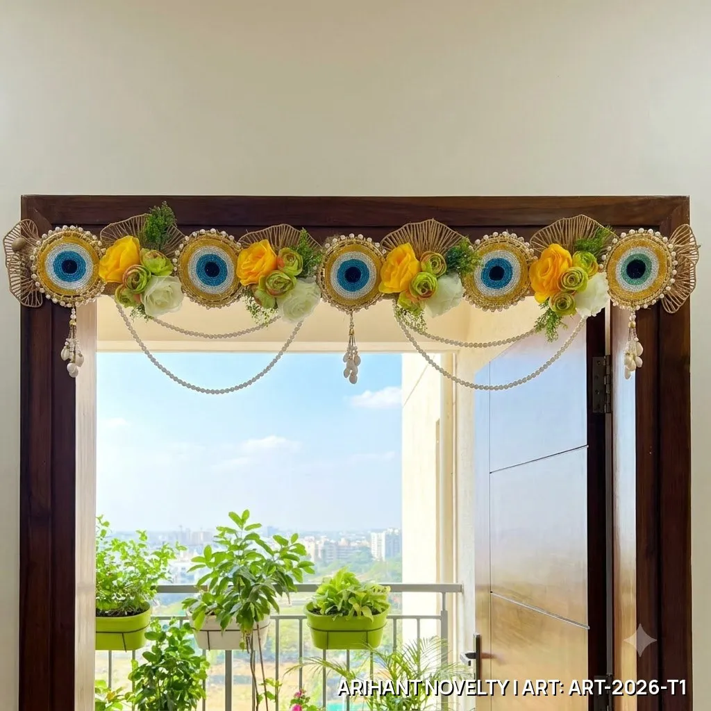 Marigold & Evil Eye Pearl Toran – handmade Toran rakhi from Bikaner by Arihant Novelty