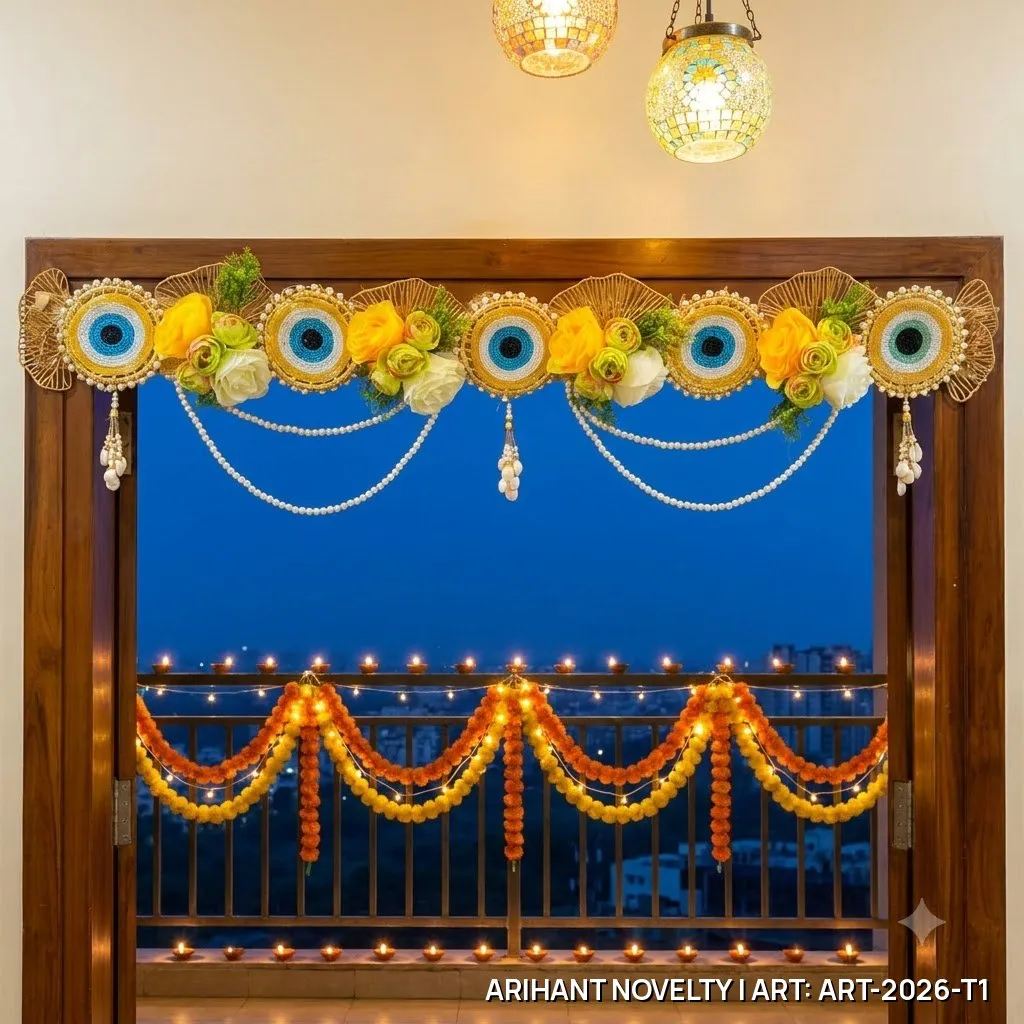 Marigold & Evil Eye Pearl Toran – handmade Toran rakhi from Bikaner by Arihant Novelty