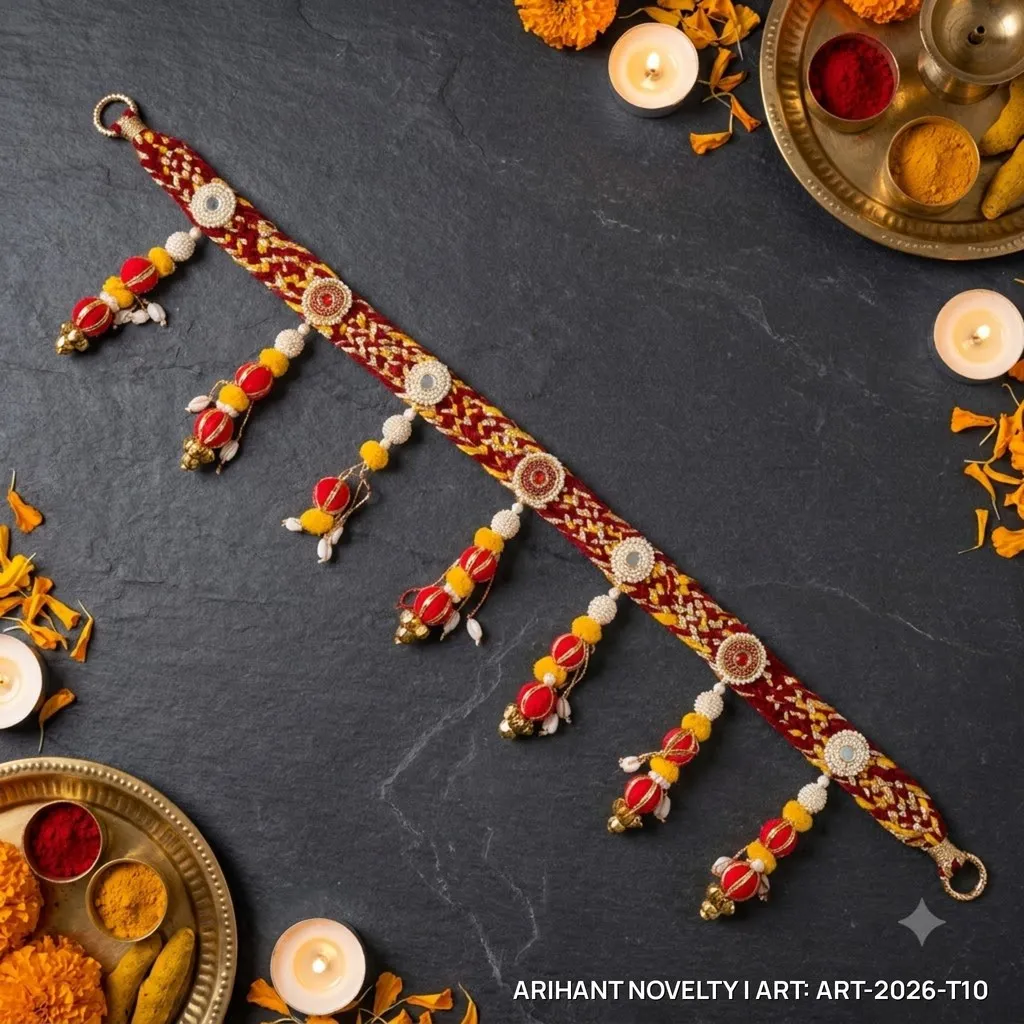 Braided Rope Toran with Mirror Medallions – handmade Toran rakhi from Bikaner by Arihant Novelty