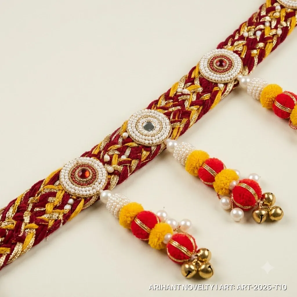 Braided Rope Toran with Mirror Medallions – handmade Toran rakhi from Bikaner by Arihant Novelty