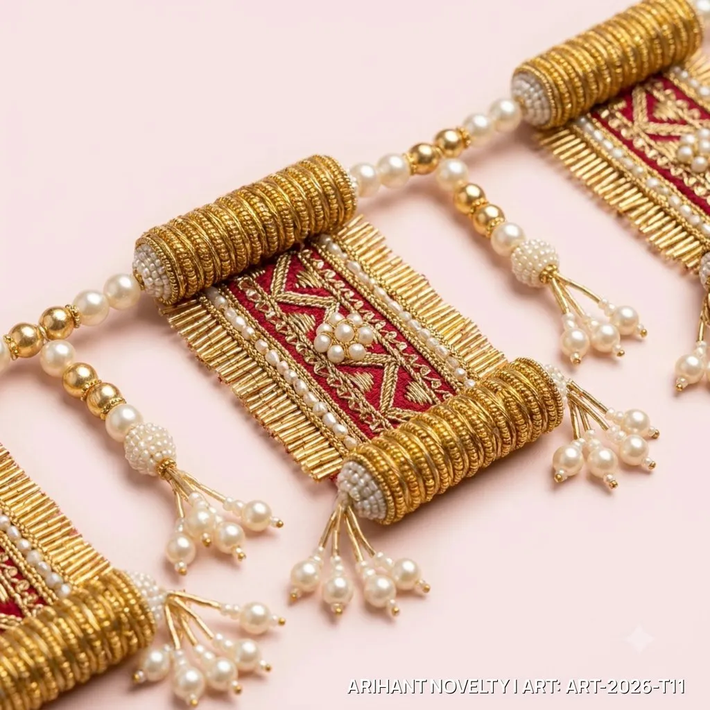 Zari Scroll Panel Toran with Pearl Tassels – handmade Toran rakhi from Bikaner by Arihant Novelty