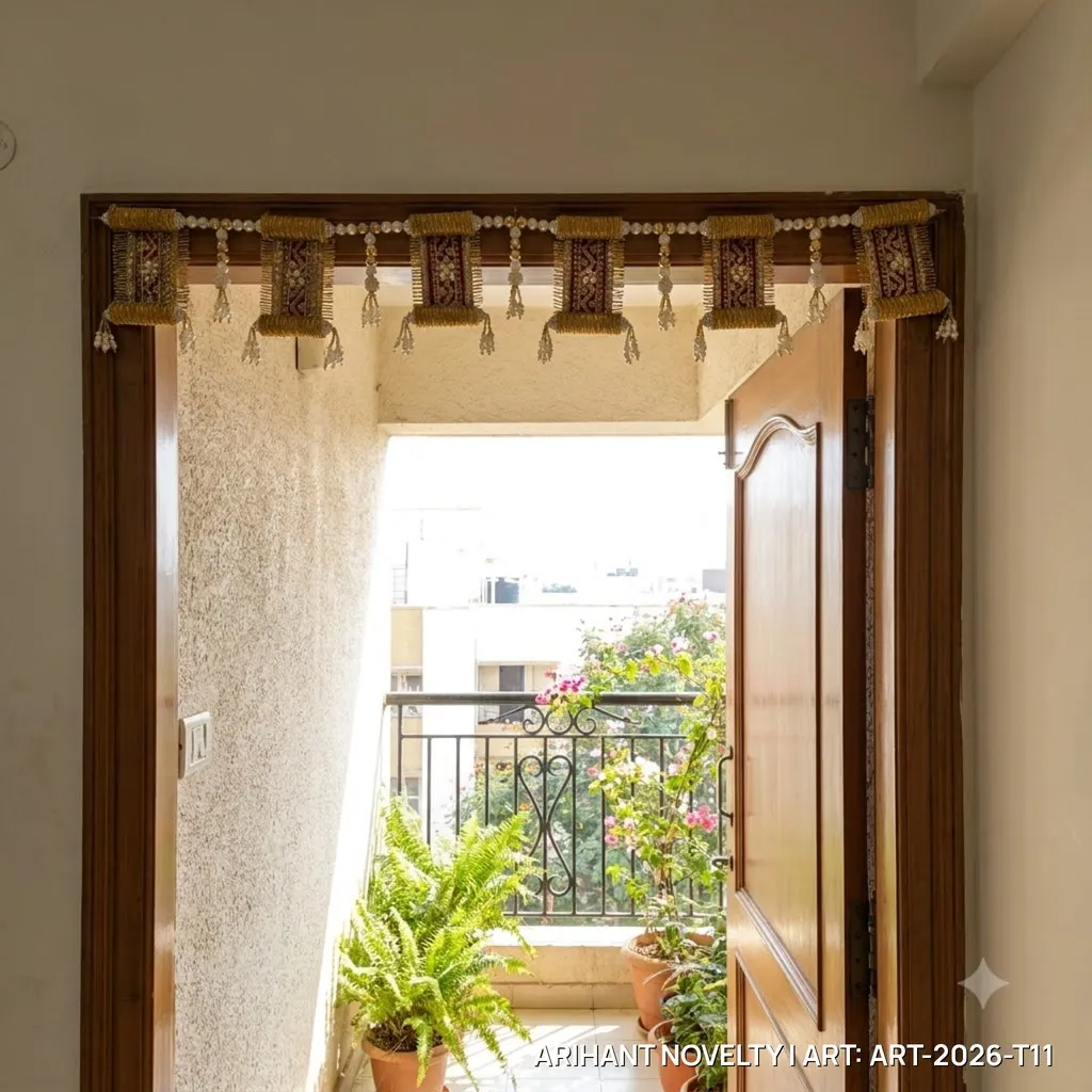 Zari Scroll Panel Toran with Pearl Tassels – handmade Toran rakhi from Bikaner by Arihant Novelty
