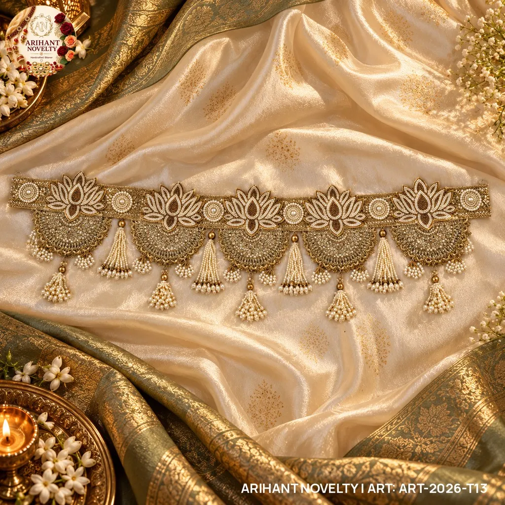 All-White Pearl Lotus Toran – handmade Toran rakhi from Bikaner by Arihant Novelty
