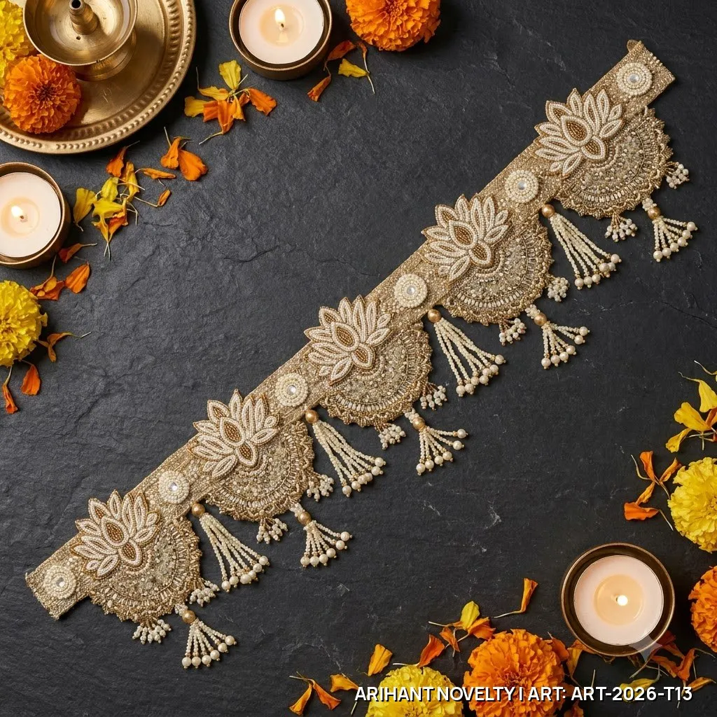 All-White Pearl Lotus Toran – handmade Toran rakhi from Bikaner by Arihant Novelty