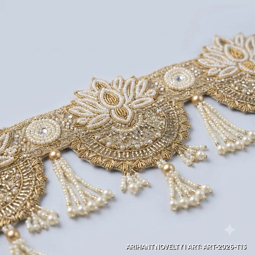 All-White Pearl Lotus Toran – handmade Toran rakhi from Bikaner by Arihant Novelty
