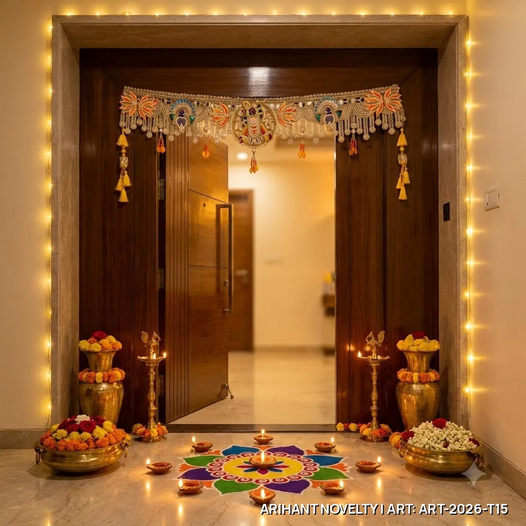 Krishna Peacock Marigold Toran – handmade Toran rakhi from Bikaner by Arihant Novelty