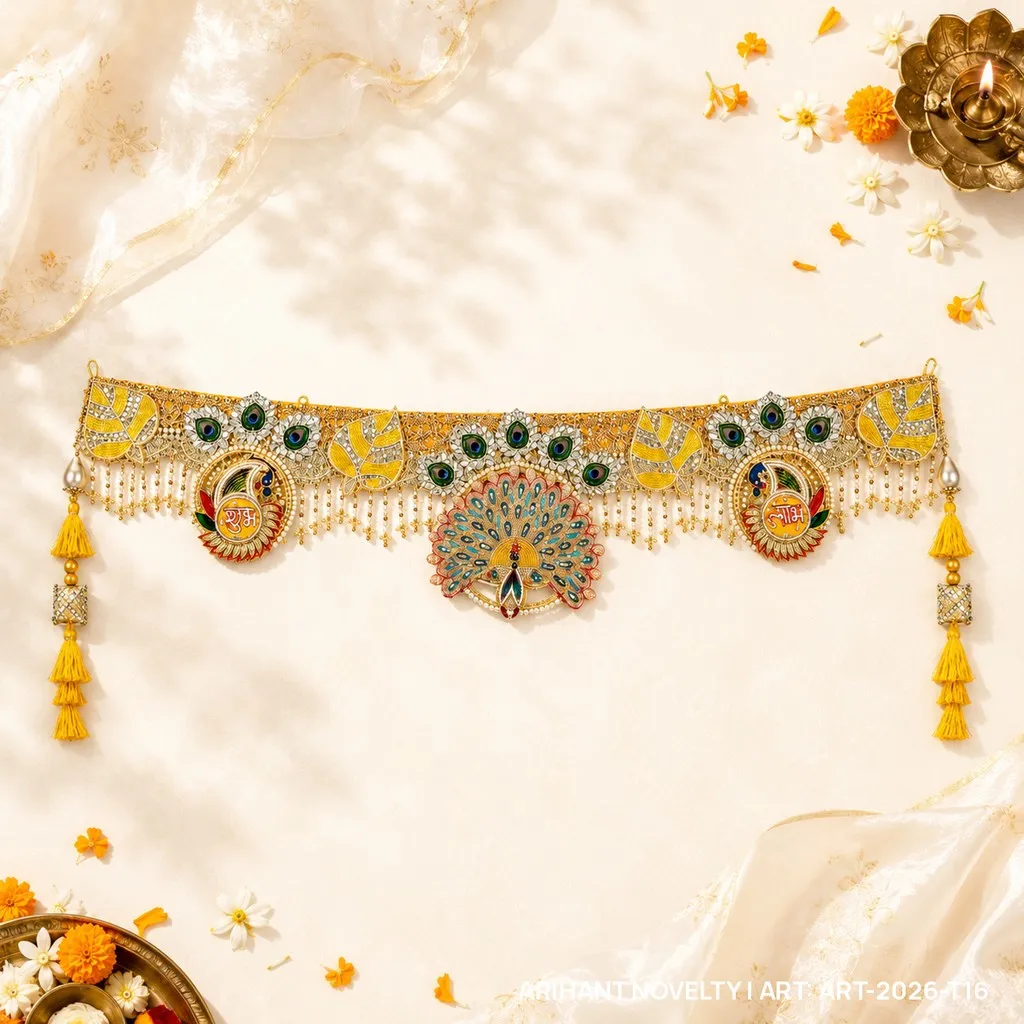 Peacock Shubh-Labh Mango Leaf Toran – handmade Toran rakhi from Bikaner by Arihant Novelty