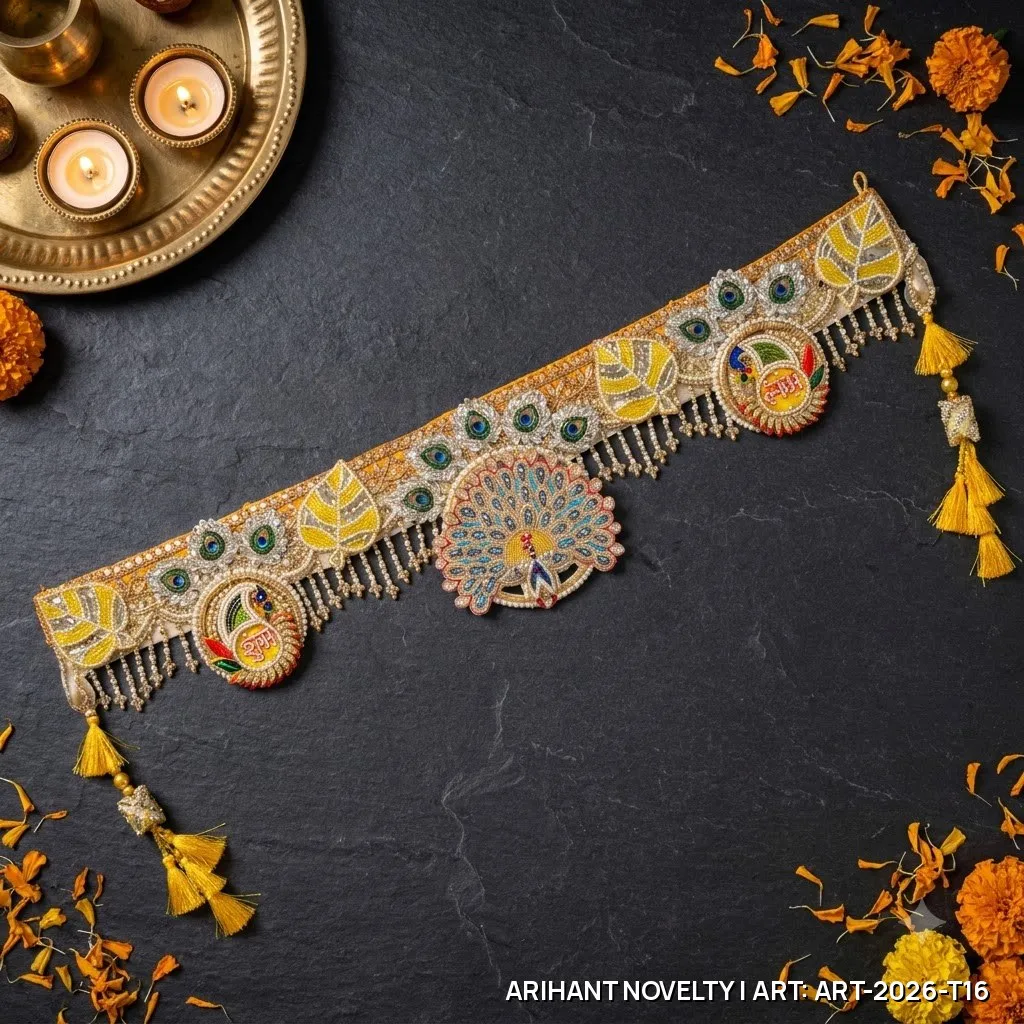 Peacock Shubh-Labh Mango Leaf Toran – handmade Toran rakhi from Bikaner by Arihant Novelty