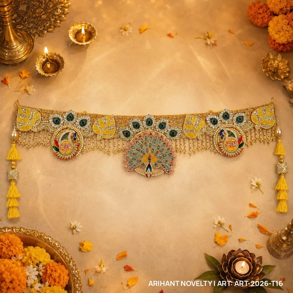 Peacock Shubh-Labh Mango Leaf Toran – handmade Toran rakhi from Bikaner by Arihant Novelty