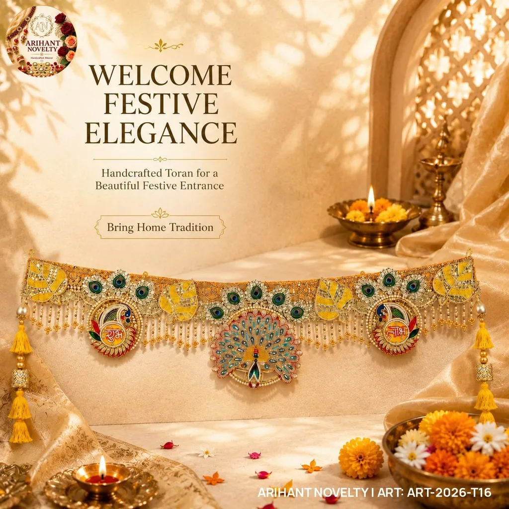 Peacock Shubh-Labh Mango Leaf Toran – handmade Toran rakhi from Bikaner by Arihant Novelty