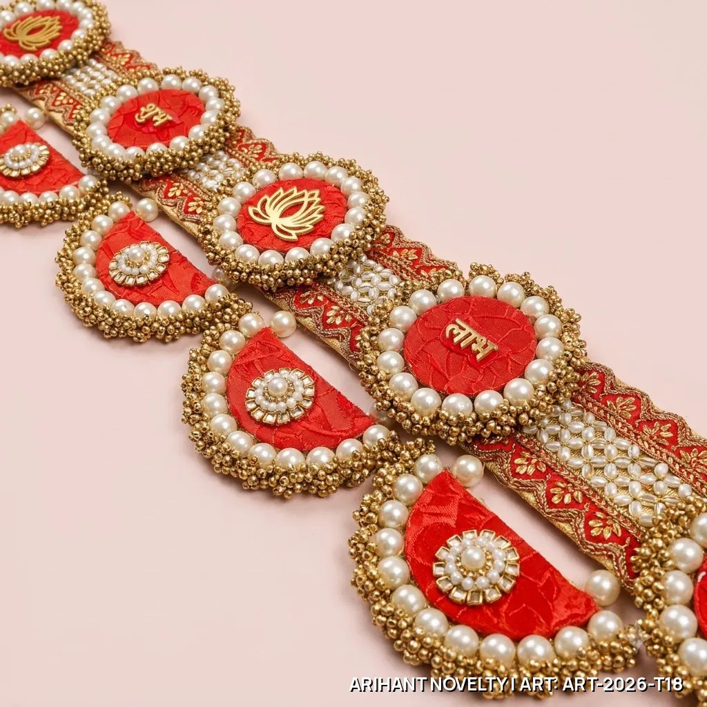 Red Gold Shubh-Labh Lotus Toran – handmade Toran rakhi from Bikaner by Arihant Novelty