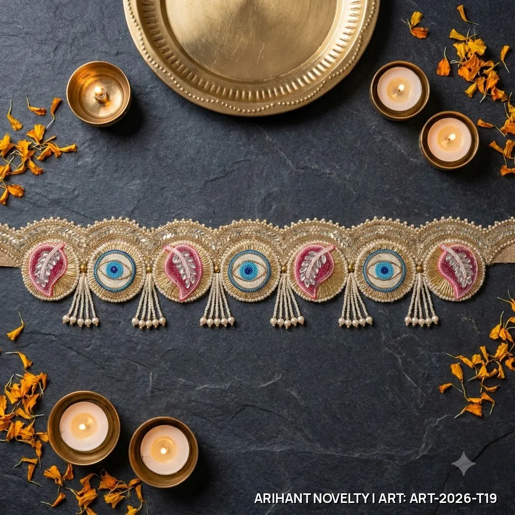 Evil Eye Crimson Leaf Medallion Toran – handmade Toran rakhi from Bikaner by Arihant Novelty