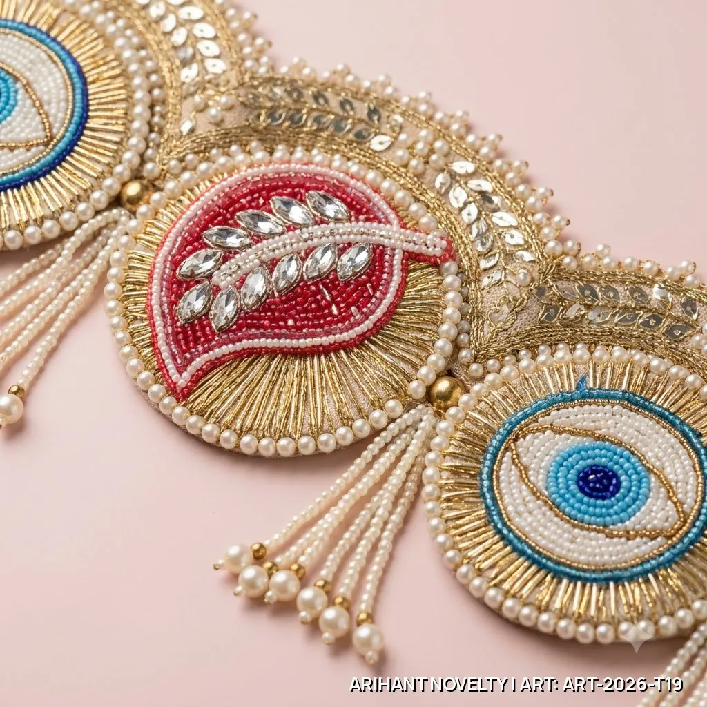 Evil Eye Crimson Leaf Medallion Toran – handmade Toran rakhi from Bikaner by Arihant Novelty