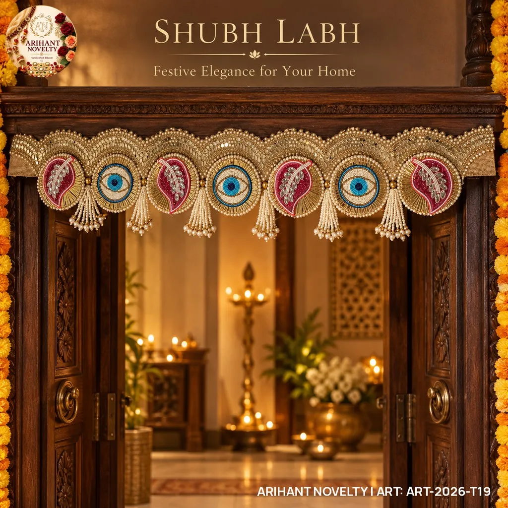 Evil Eye Crimson Leaf Medallion Toran – handmade Toran rakhi from Bikaner by Arihant Novelty