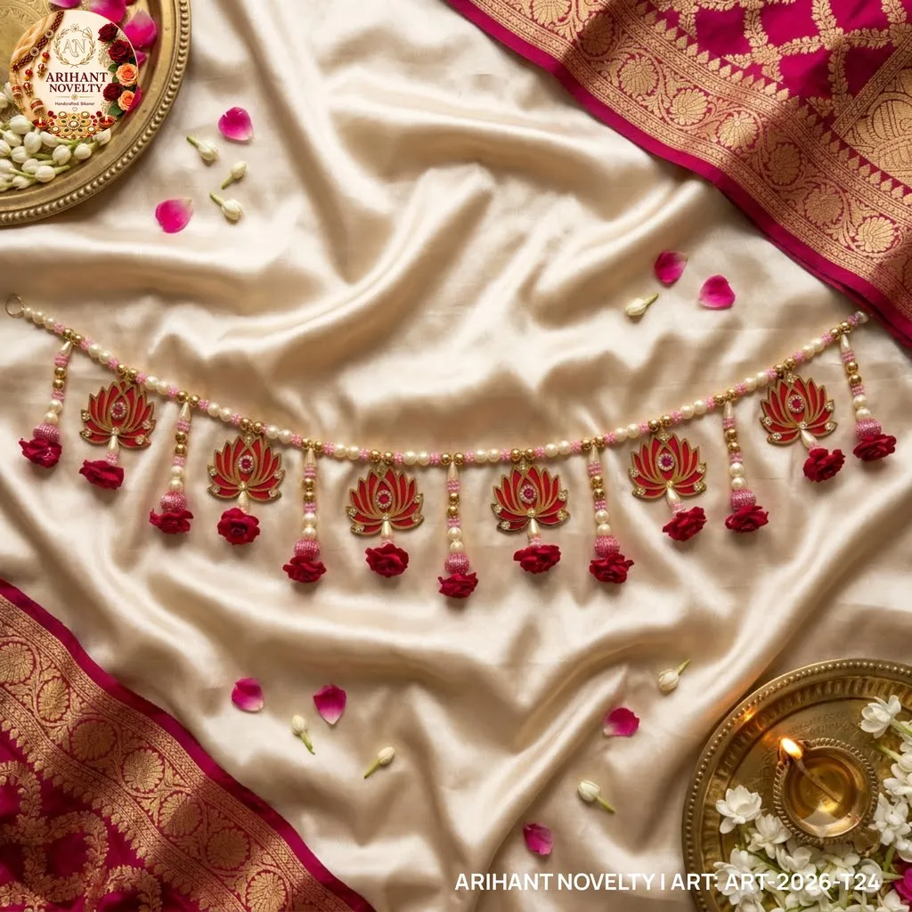 Maroon Lotus Red Rose Pearl Toran