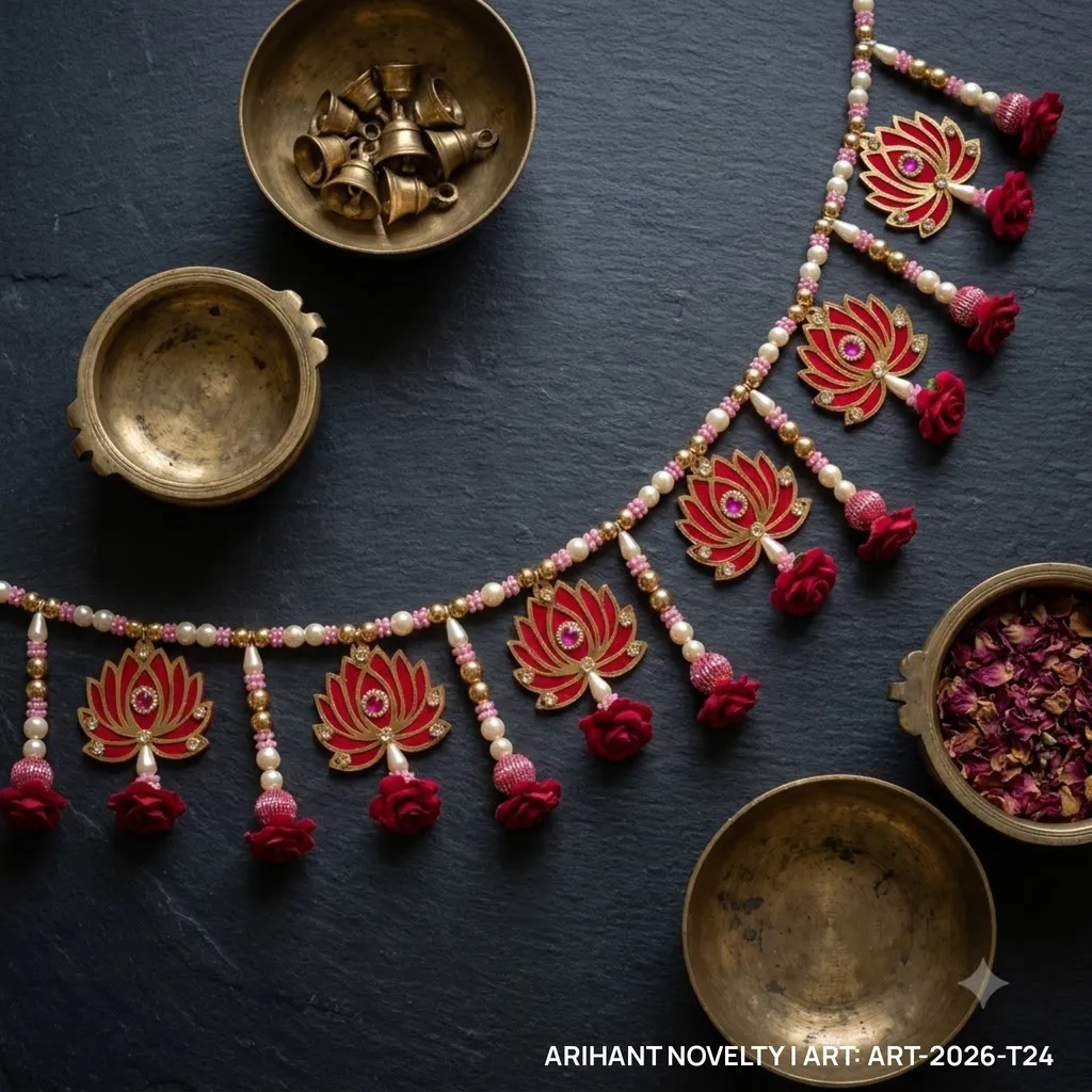 Maroon Lotus Red Rose Pearl Toran