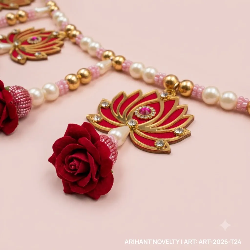 Maroon Lotus Red Rose Pearl Toran