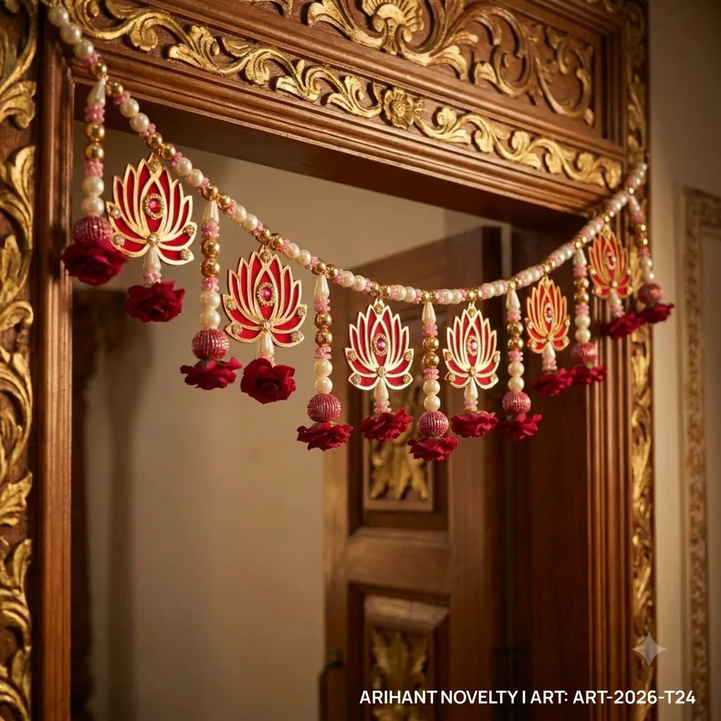 Maroon Lotus Red Rose Pearl Toran