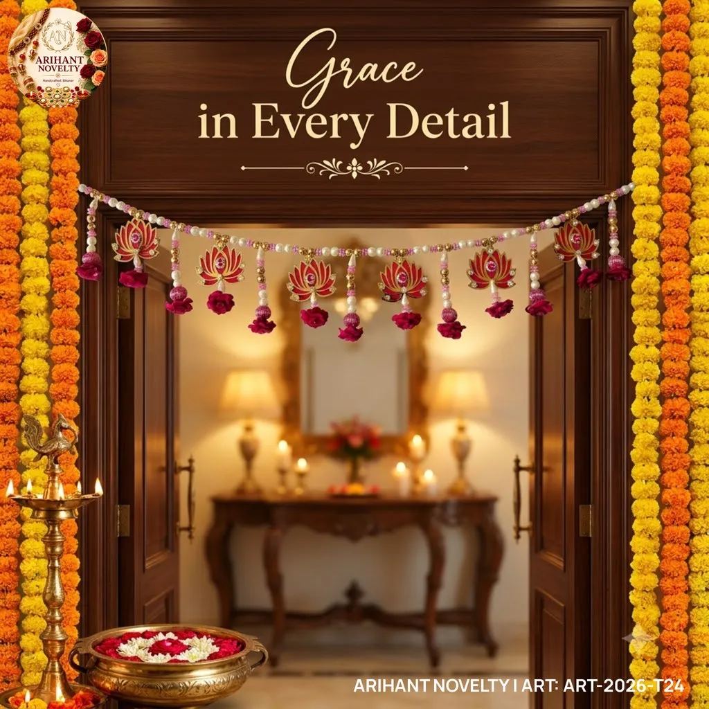 Maroon Lotus Red Rose Pearl Toran