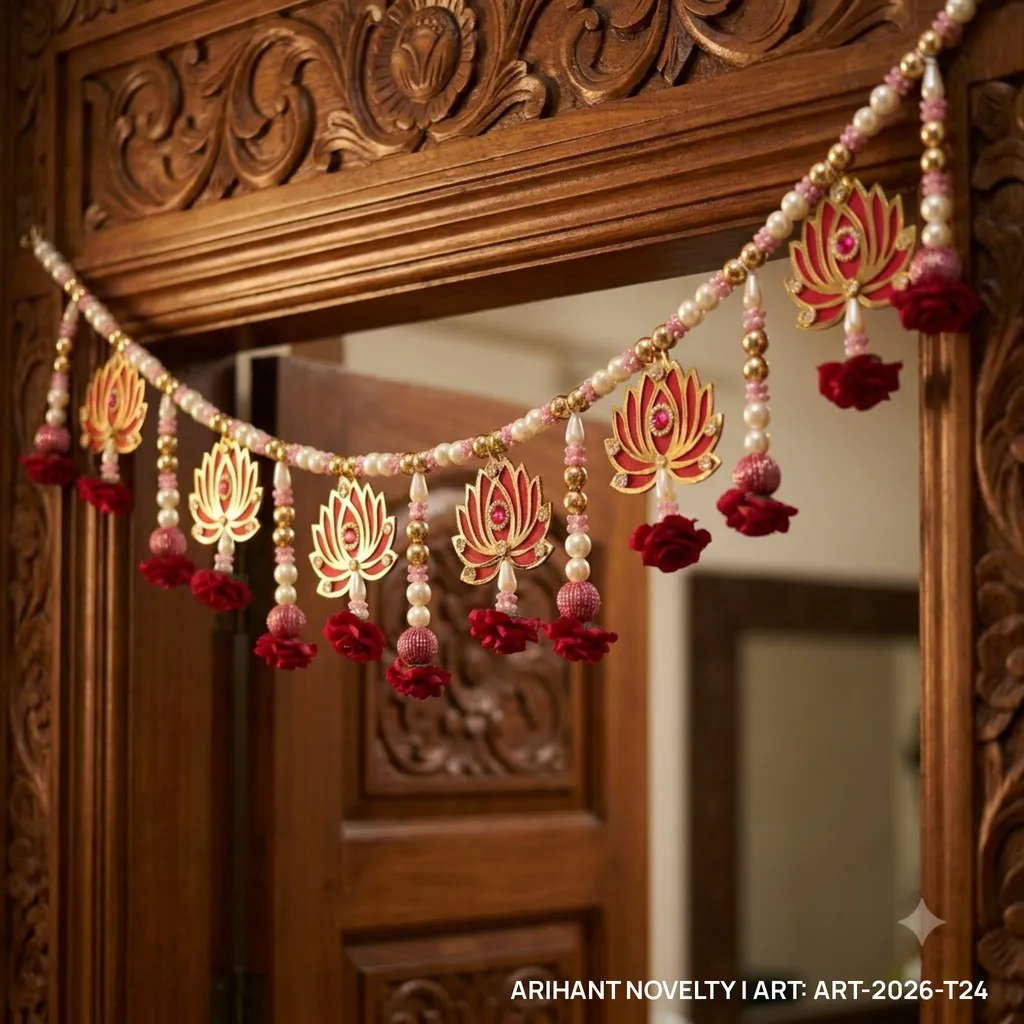 Maroon Lotus Red Rose Pearl Toran