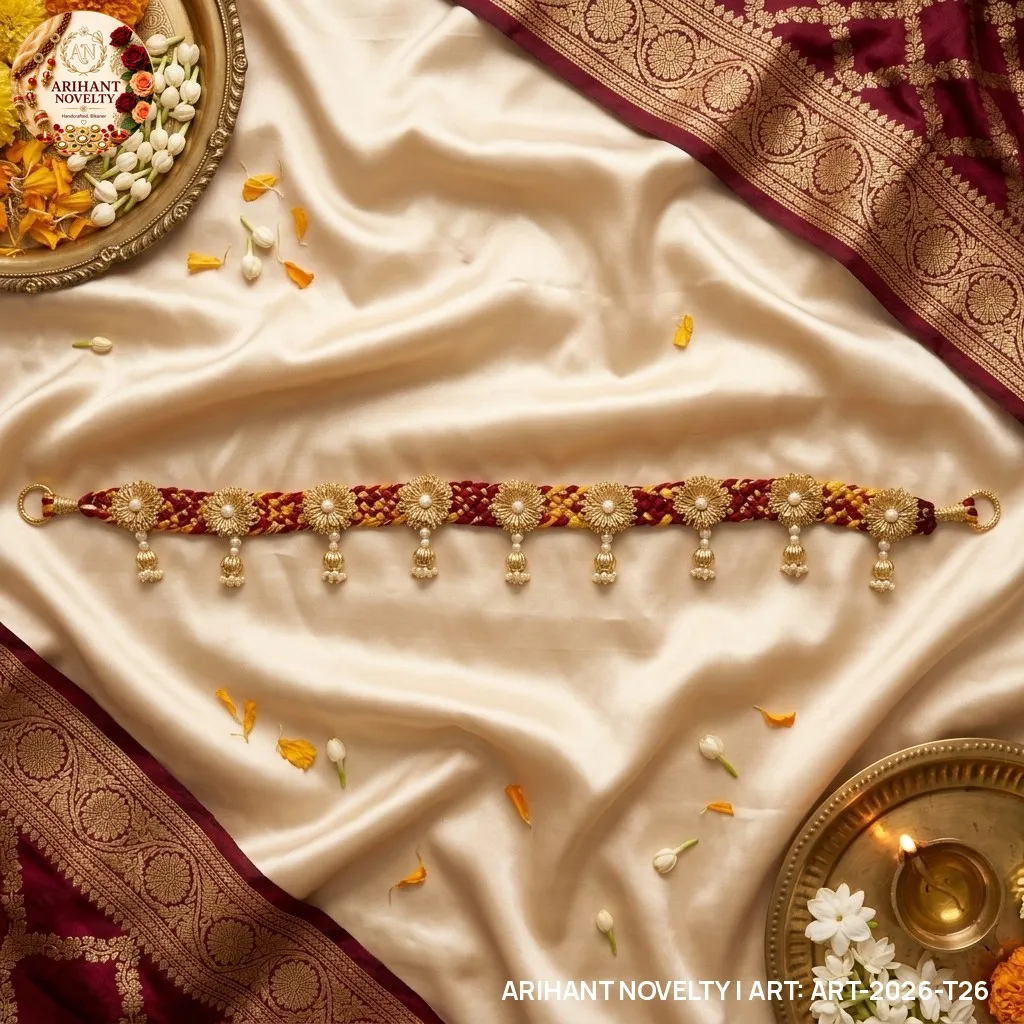 Braided Gold Zari Flower Toran – handmade Toran rakhi from Bikaner by Arihant Novelty