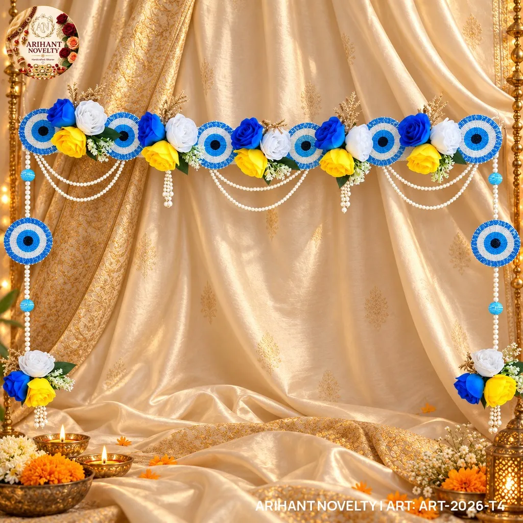 Royal Blue Evil Eye Toran with Side Drops – handmade Toran rakhi from Bikaner by Arihant Novelty