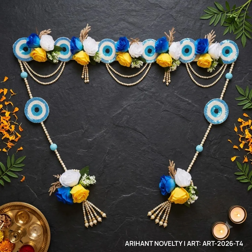 Royal Blue Evil Eye Toran with Side Drops – handmade Toran rakhi from Bikaner by Arihant Novelty