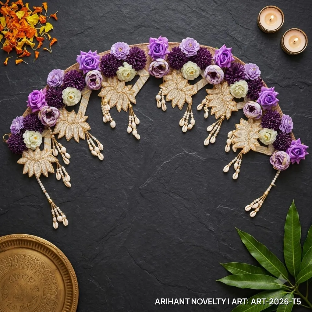 Lavender Rose Pearl Fringe Toran – handmade Toran rakhi from Bikaner by Arihant Novelty