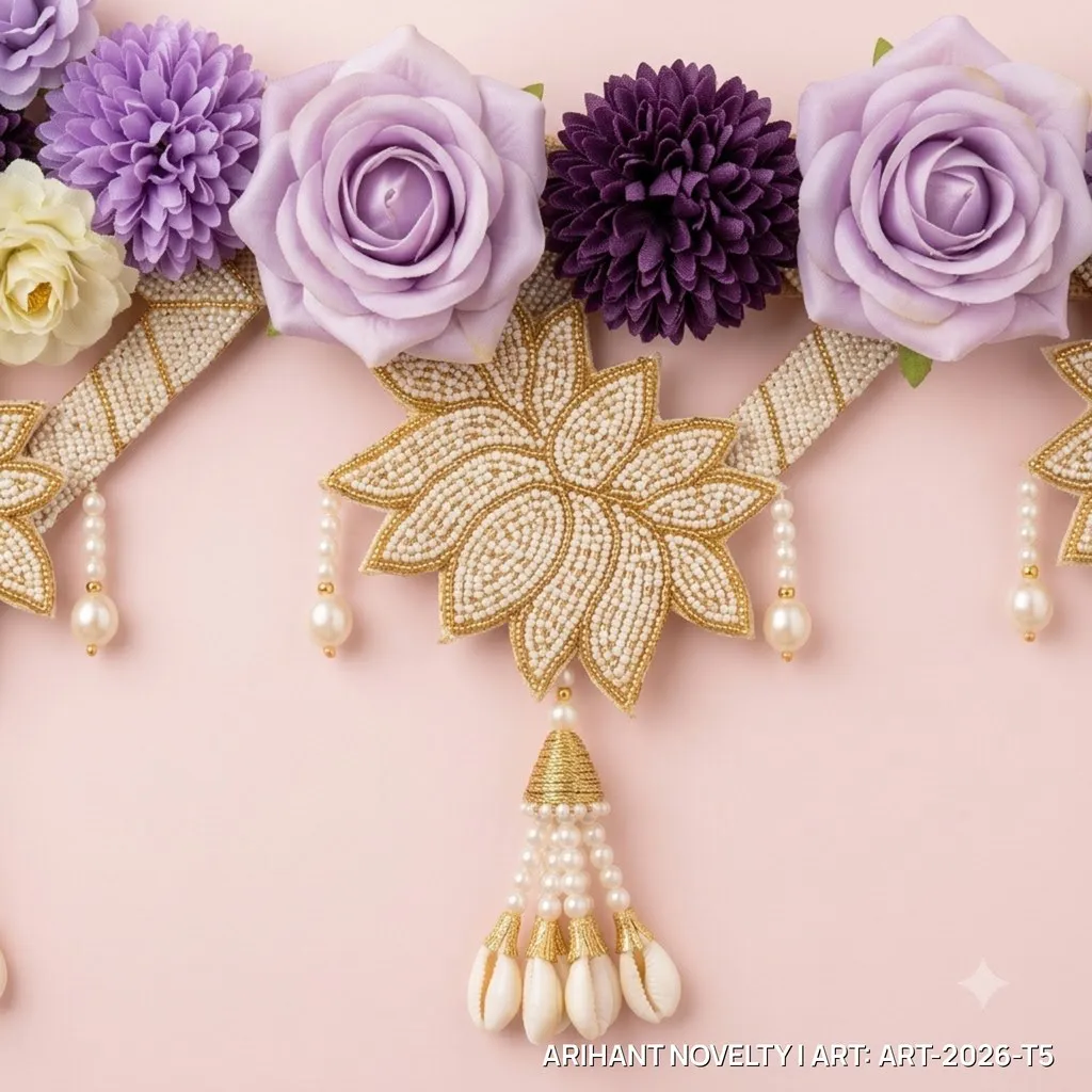 Lavender Rose Pearl Fringe Toran – handmade Toran rakhi from Bikaner by Arihant Novelty