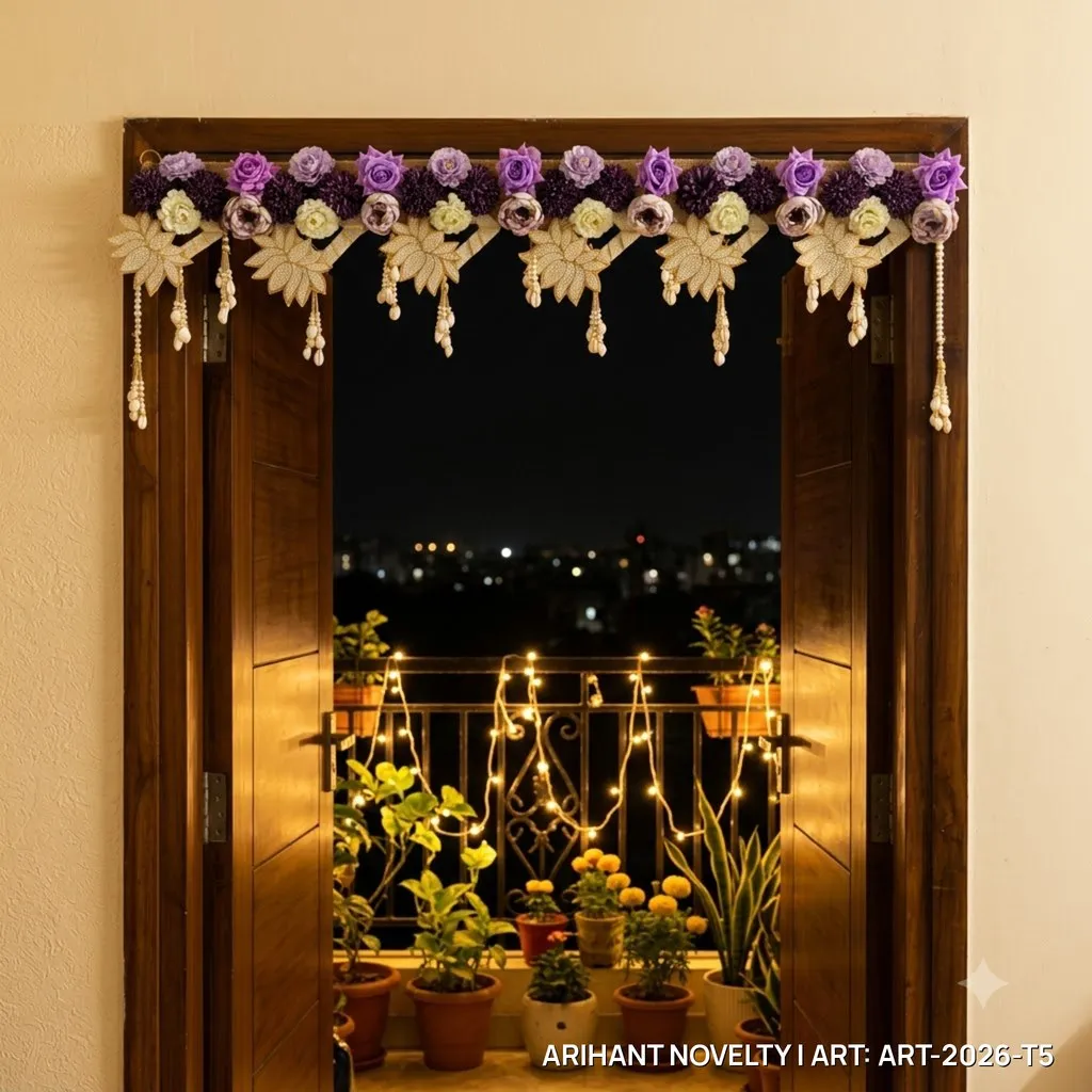 Lavender Rose Pearl Fringe Toran – handmade Toran rakhi from Bikaner by Arihant Novelty