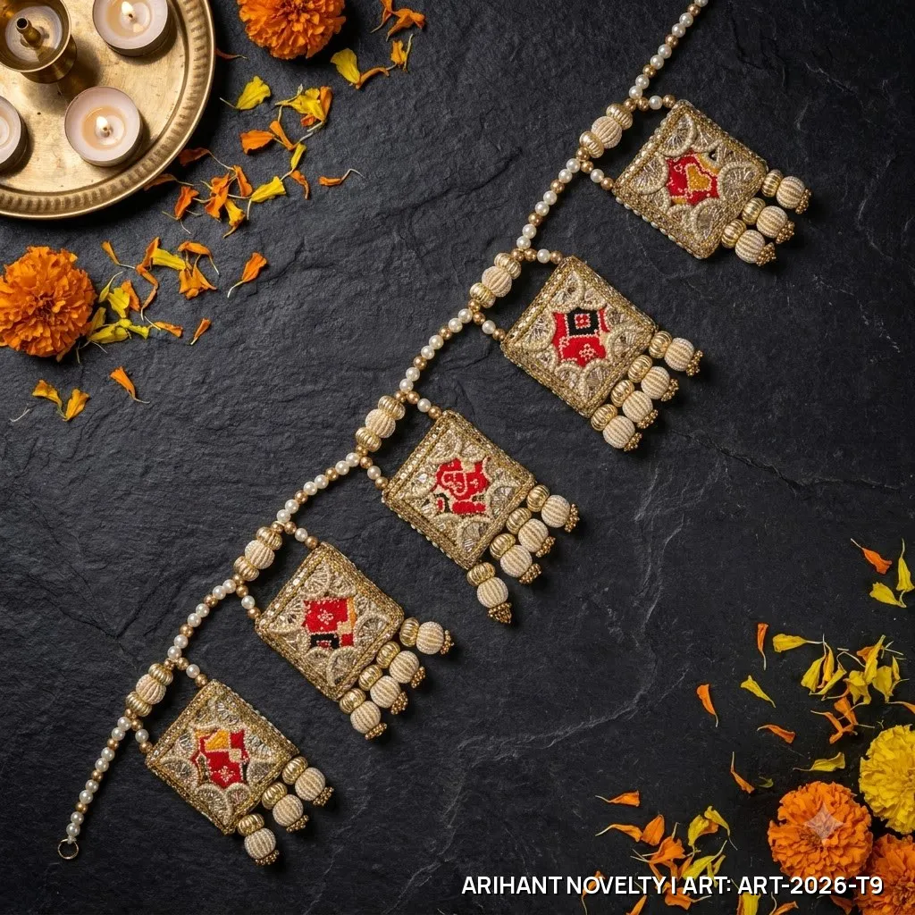 Reversible Gold Square-Medallion Garland Toran – handmade Toran rakhi from Bikaner by Arihant Novelty