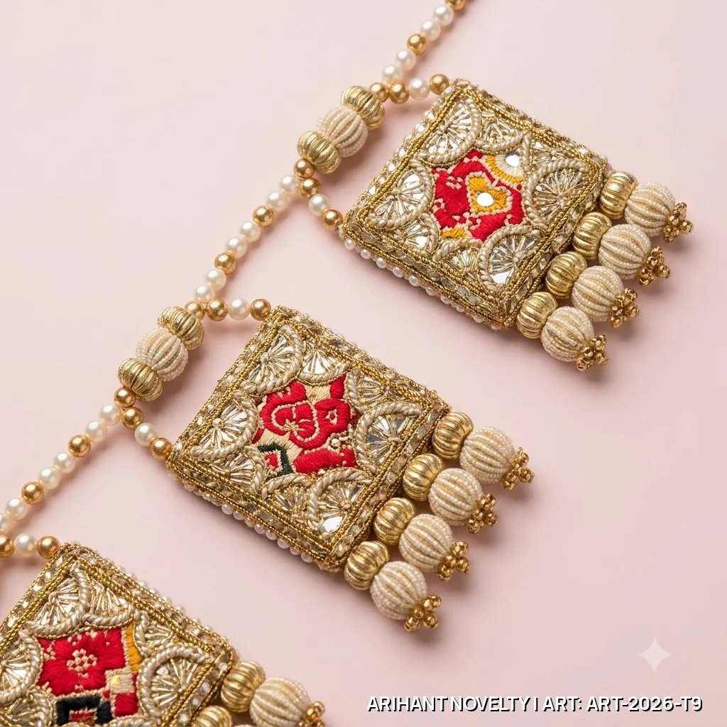 Reversible Gold Square-Medallion Garland Toran – handmade Toran rakhi from Bikaner by Arihant Novelty