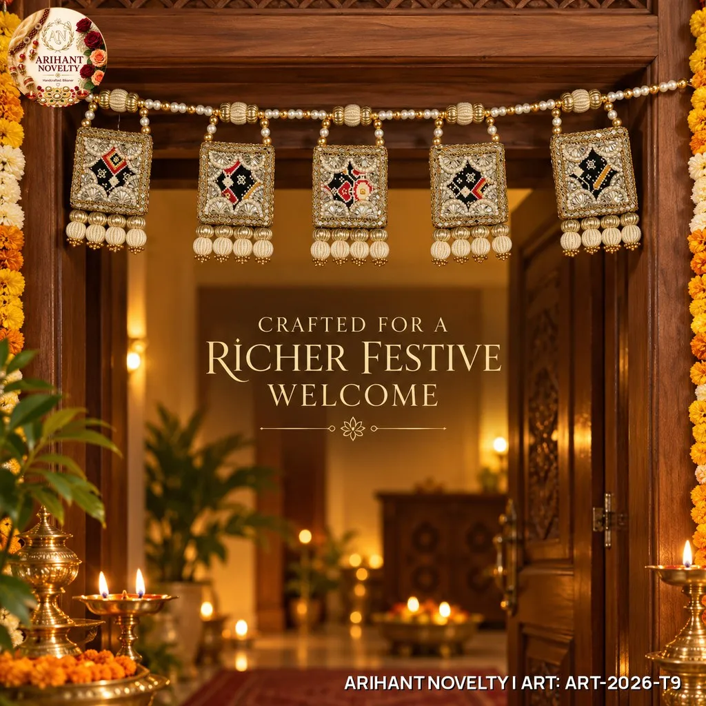 Reversible Gold Square-Medallion Garland Toran – handmade Toran rakhi from Bikaner by Arihant Novelty