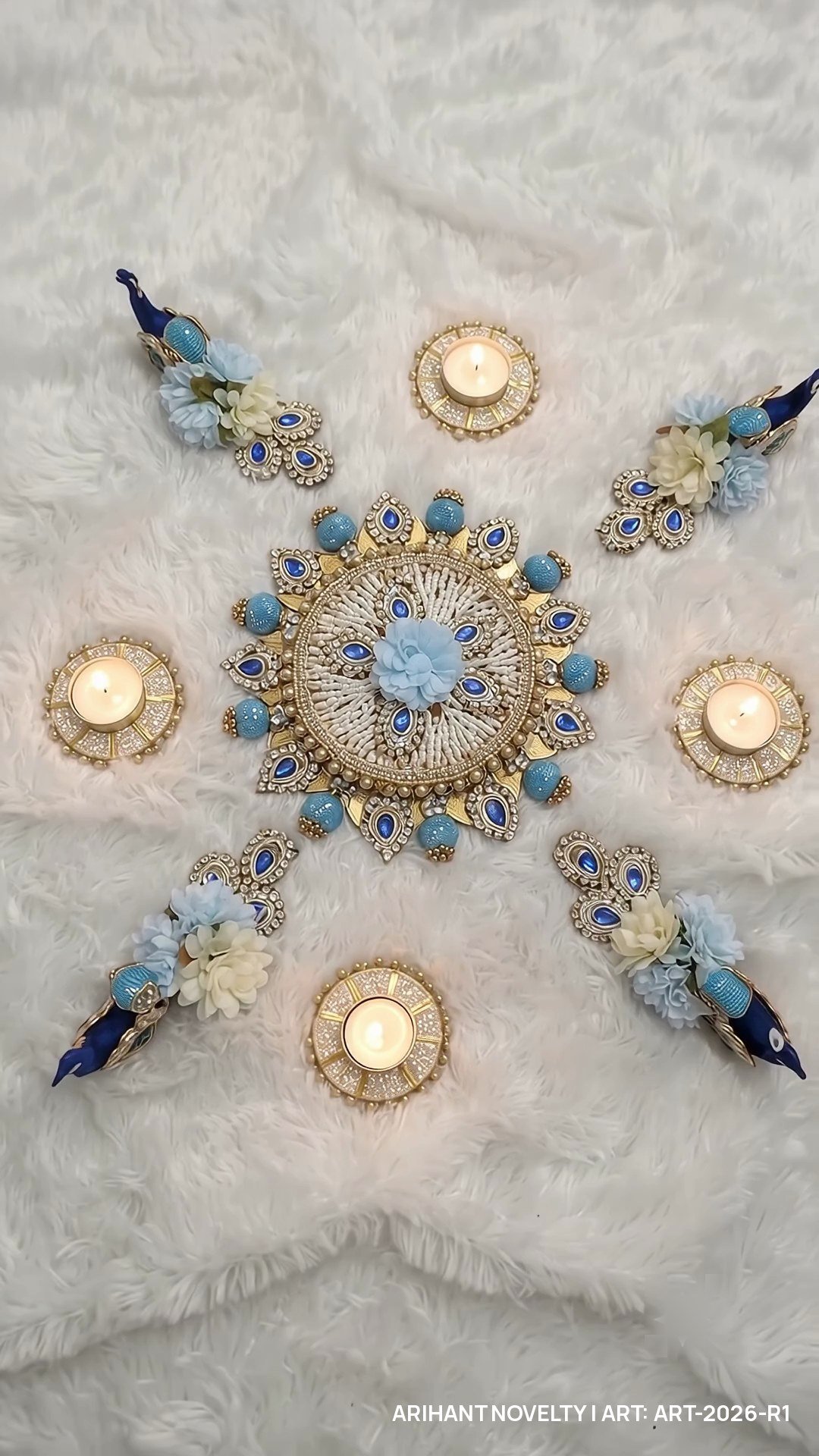 Reusable Peacock Blue Floral Rangoli with Tea-Lights video