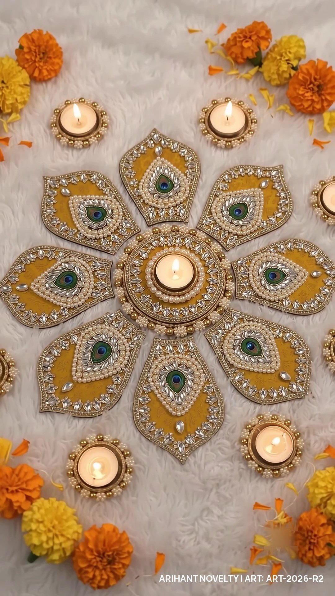Reusable Peacock Feather Flower Rangoli, Mustard video